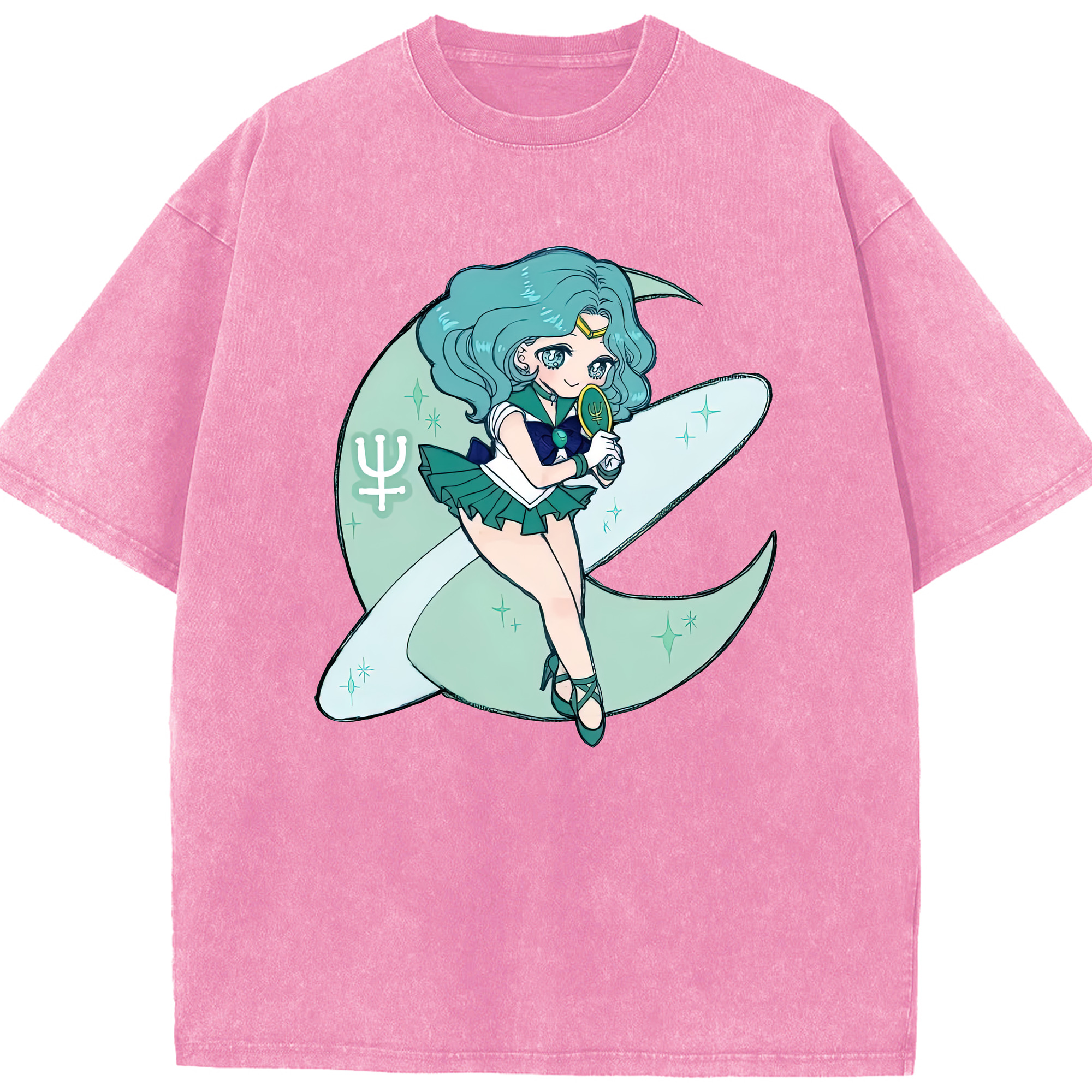 （画像用） 美少女戦士セーラームーン 海王 みちる（かいおう みちる） Sailor Moon Kaiou Michiru 綿100% ヴィンテージ風 半袖Tシャツ（フロントプリント）